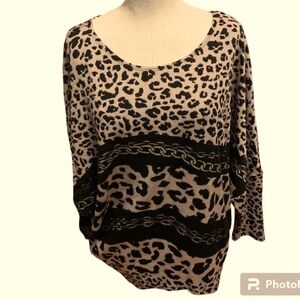 Frank Lyman Design, Montreal, Size 14, beige and black animal print sweater